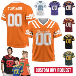 Custom Team Name Number Logo Football Mesh Jersey for Men Women Youth Kid Personalized Football fan Gift Short Sleeves V-Neck Shirt for Fan