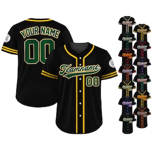 Custom Team Name Number Custom Baseball Jersey Shirt, Personalized Baseball Jersey For Adult Kid, Black Yellow Green Baseball Jersey Uniform