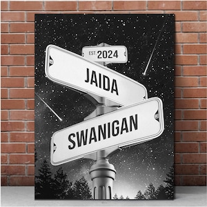 Custom Name Date Crossroads Street Sign, Personalized Name Vintage Street Sign Canvas Wedding Wall Art Ideal Gift For Couples Anniversary
