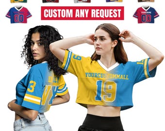 Custom Gradient V-Neck Football Crop top Jersey, Custom Team Name Number Logo Sports Girl Outfit, Cheerleading Gifts Team Fan Shirt
