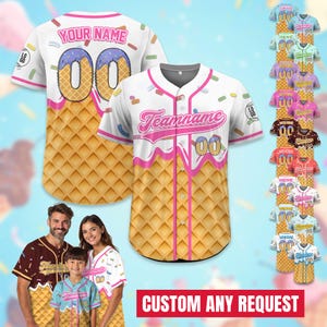 Custom Drip Baseball Jersey with Sprinkles for Adult Kid, Personalized Team Shirt for Summer, Matching Ice Cream Theme Jersey for Family
