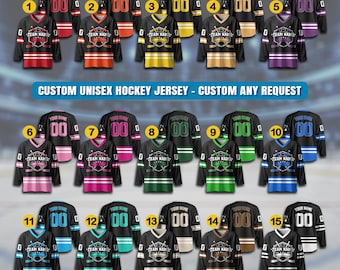 Custom Unisex Hockey Jersey, Custom Team Name Number And Logo, Personalized V-Neck Sports Hockey Jersey for Men Women, Gift For Hockey Fans