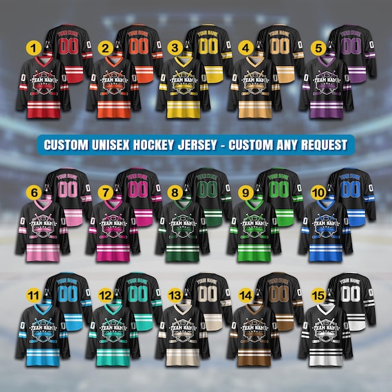 Custom Unisex Hockey Jersey, Custom Team Name Number And Logo, Personalized V-Neck Sports Hockey Jersey for Men Women, Gift For Hockey Fans