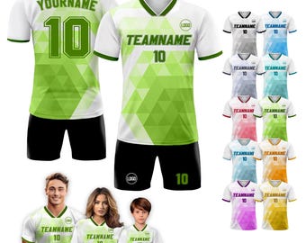 Custom Soccer Jersey for Adult Kid Team Uniform, Personalized Jersey with Team Name Number, Green Toddler Soccer Sublimation Jersey Kinder