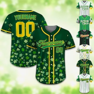 Personalized Name St Patrick&#39;s Day Baseball Jersey for Adult Kid, Custom Color Shamrock Jersey, St. Patrick&#39;s Day Outfit Party Gift for Fans