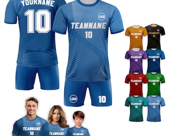 Custom Soccer Jersey for Men Women Youth Kid Team Uniform, Personalized Jersey with Team Name Number, Blue Soccer Jersey Sublimation