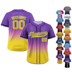 Custom Gradient Baseball Jersey with Team Name Number, Custom Jersey Shirt for Men Women Youth Kid, Gift for Baseball Fan Gift Purple Yellow