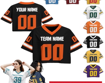 Personalize Team Name Number Logo Crop Football Jersey, Custom Crop top Women Sports Cheerleading Jerseys, Perfect Gift for Girlfriend