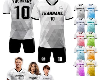 Custom Soccer Jersey for Adult Kid Team Uniform, Personalized Jersey with Team Name Number Logo, Black and White Soccer Sublimation Jersey