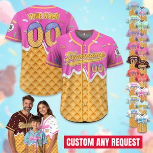 Personalized Ice Cream Drip Baseball Jersey for Men Women Youth Kid, Custom Sprinkle Drip Baseball Matching Family Shirt, Summer Outfit