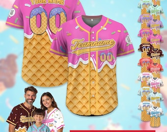 Personalized Ice Cream Drip Baseball Jersey for Men Women Youth Kid, Custom Sprinkle Drip Baseball Matching Family Shirt, Summer Outfit