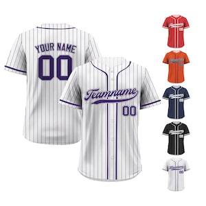 Pinstripe Custom Baseball Jersey with Teamname Name Number Logo, Personalized Jersey Shirt for Men Women Youth Kid, Gift for Baseball Fan