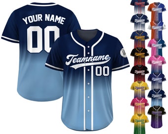 Gradient Custom Baseball Jersey with Teamname Name Number, Jerseys Shirt for Men Women Youth Kid, Gifts for Baseball Fans Printed Blue Navy