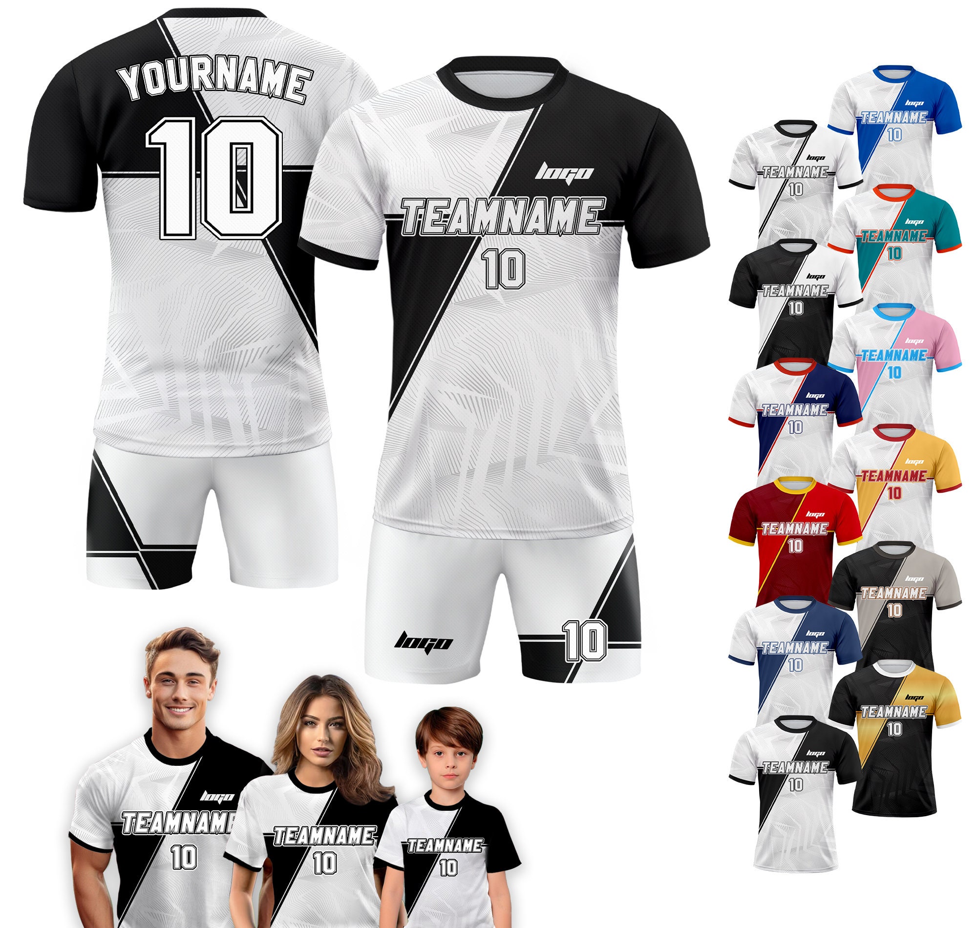 Personalized Jersey with Team Name Number, Custom Soccer Jersey for Adult Kid Team Uniform, Customized Soccer Jersey Sublimation Black White
