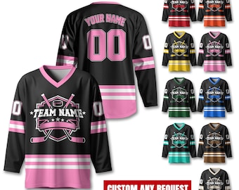 Custom Unisex Hockey Jersey with Team Name Number And Logo, Personalized V-Neck Sport Hockey Jerseys for Men Women Gift Fans