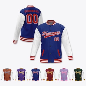 Chaqueta de béisbol con nombre y número de equipo personalizado, chaqueta unisex universitaria personalizada con nombre de niño adulto para equipo, chaqueta universitaria de béisbol S-5XL