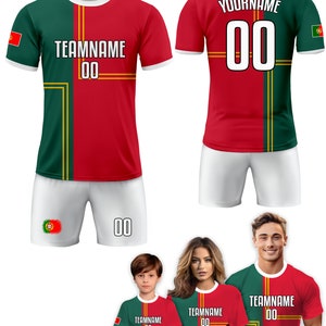 Custom Portugal Soccer Jersey for Men Women Youth Kid Uniform Shirt for Fan Player Personalized Name Number Logo National Team Soccer Jersey