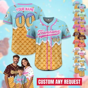 Personalized Name Number Ice Cream Drip Baseball Jersey for Men Women Youth Kid, Custom Sprinkle Drip Baseball Jersey Family Matching Jersey