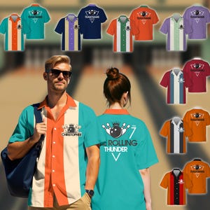 Camicie da bowling retrò personalizzate per uomo, camicie casual vintage a maniche corte con bottoni per adulti e bambini, uniformi della squadra di bowling, camicia hawaiana da bowling