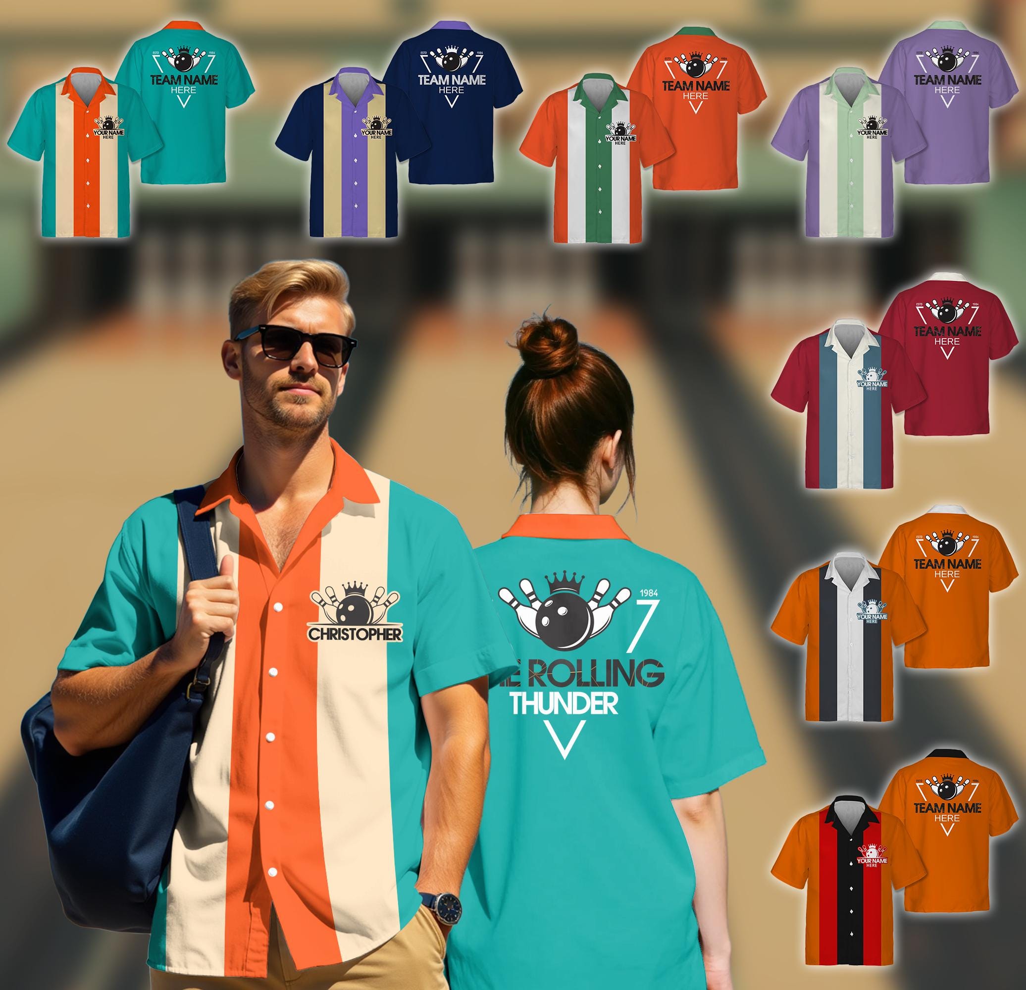 Custom Retro Bowling Shirts for Men Vintage Short Sleeve Button Down ...
