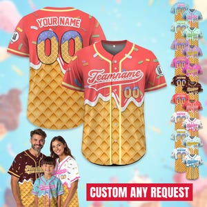 Personalized Summer Jersey Ice Cream Drip Baseball Jersey Shirt for Men Women Youth Kid, Custom Sprinkle Drip Baseball Matching Family Shirt