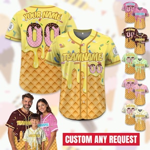 Personalized Ice Cream Drip Baseball Jersey for Men Women Youth Kid, Custom Sprinkle Drip Baseball Matching Family Shirt,Summer Sport Outfit