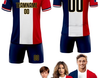 Benutzerdefinierte Frankreich Fußball Trikot für Männer Frauen Jugend Kind Uniform Shirt für Fans Spieler Personalisierte Name Anzahl Logo Nationalmannschaft Fußball Trikot