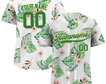 Personalisiertes Hawaii-Baseball-Trikot mit Teamname, personalisiertes Hawaii-Hemd für Männer, Frauen, Jugend, Button-Down-Shirt, Palmenblätter