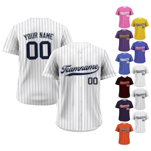 Pinstripe Custom Baseball Jersey with Teamname Name Number, Jerseys Shirt for Men Women Youth Kid, Gift for Baseball Fans Printed White Navy