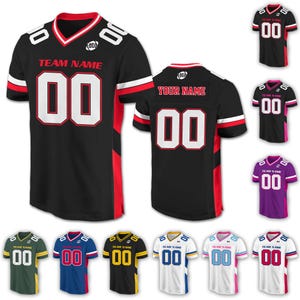 Personalized Team Name Number Football Jersey Shirt For Adult Kid, Custom Football Jersey, Short Sleeves V-neck Mesh Jersey College Football