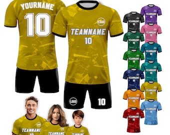Custom Soccer Jersey for Men Women Youth Kid Team Uniform, Personalized Jersey with Team Name Number, Yellow Soccer Jersey Sublimation