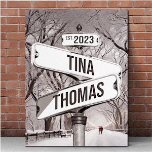 Custom Name And Date Vintage Street Sign Canvas Print Valentine Street Sign Poster, Personalized Crossroads Street Sign For Couples