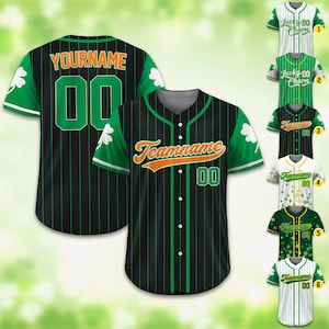 Personalized St Patrick&#39;s Day Baseball Jersey with Lucky Charm Shamrock, Custom Name & Number Jersey for Adult Kid, St. Patrick&#39;s Day Outfit