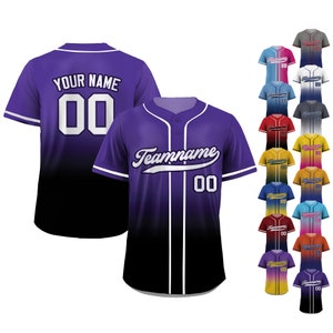 Gradient Custom Baseball Jersey with Teamname Name Number, Jerseys Shirt for Men Women Youth, Gifts for Baseball Fans Printed Black Purple