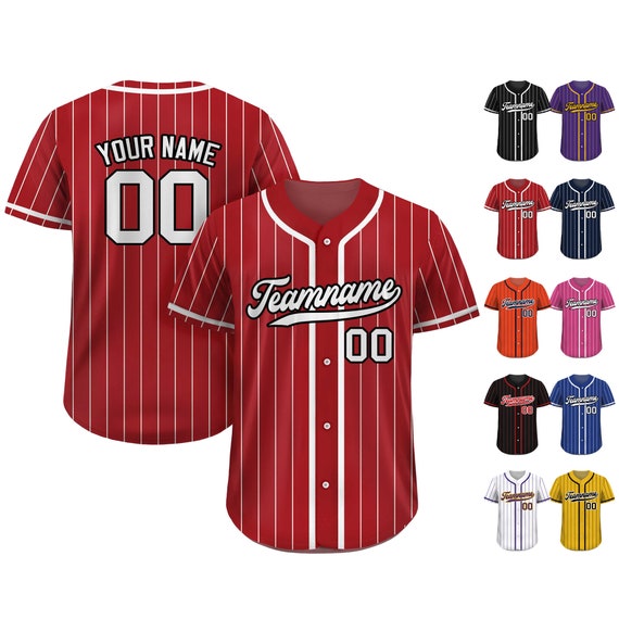 Printed Red White Custom Baseball Jersey With Teamname Name Number Jersey for Men Women Youth Personalized Pinstripe Button Down Jersey Etsy