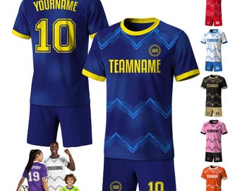 Custom Soccer Jersey for Adult Youth Toddler, Personalized Team Name & Number, Blue Soccer Jersey Sublimation Shirt