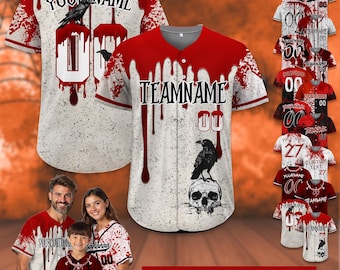 Personalize Baseball Jersey Gift for Halloween, Custom Halloween Party Tee Scary Halloween Costume, Blood Stained Halloween gifts for kids