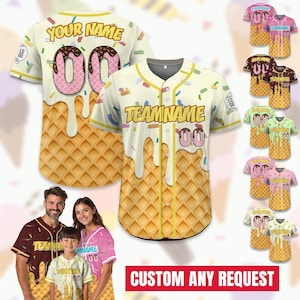 Custom Ice Cream Drip Jersey Shirt for Youth Kid Adult, Personalized Sprinkle Drip Baseball Matching Family Shirt, Baseball Birthday jersey