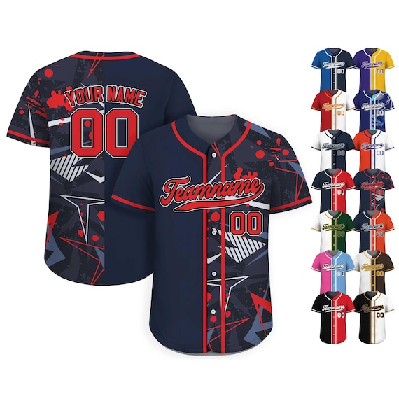 Custom Baseball Jersey With Teamname Name Number jersey for Men Women Youth printed Navy Red Graffiti personalized Split Button Down Jerseys Etsy UK