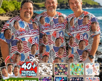 Custom Baseball Jersey with Face Team Name Number, Personalized Hawaii Floral Shirt for Men Women Youth Preschool Button Shirt Team Uniform