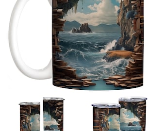 3D Bookshelf Mug, 3D Bookshelves Hole In A Wall Mug, Book Lovers Coffee Mug, Book Lover Tumbler Skinny,Gifts for Librarians, Readers Bookish