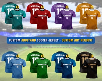 メンズ・レディース・ユース・キッズチームユニフォーム用カスタムサッカージャージ、チーム名・番号入りパーソナライズジャージ、昇華プリントサッカージャージ