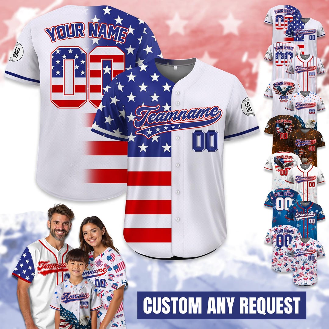Personalized USA Baseball Jersey, Custom Name Patriotic Jersey USA