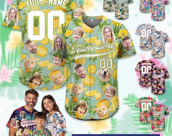 Custom Name Hawaiian Baseball Jersey with Face, Personalized Hawaii Shirt for Men Women Youth Kid in Summer Vacation, Group Vacation shirt
