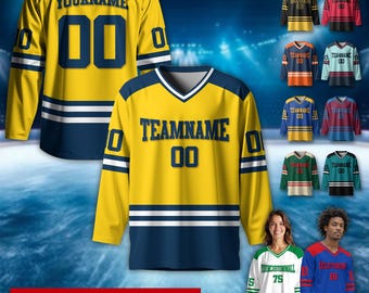 Personalisiertes Team Name Nummer Männer Hockey Jersey, Benutzerdefinierte V-Neck Sport Jersey Eishockey Shirt Geschenke für Paare