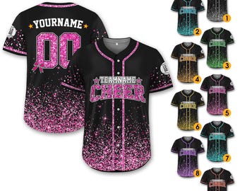 Custom Glitter Baseball Jersey with Team Name Number for Adult Kid, Custom Name Cheerleading Shirt For Cheerleader,Faux Cheer Glitter Jersey