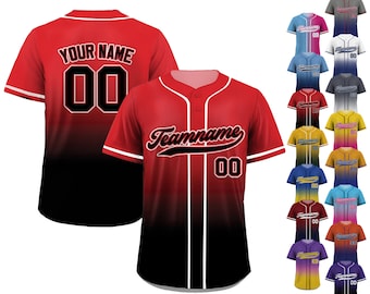 Printed Black Red Gradient Custom Baseball Jersey With Teamname