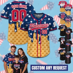 Personalized Dripping Ice Cream 4th of July USA Flag Baseball Jersey, Custom Ice Cream American, Patriotic Gift For Men Independence Day