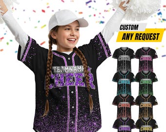 Custom Glitter Baseball Jersey with Team Name Number for Women Girl, Custom Name Cheerleading Shirt For Cheerleader, Sparkly Jersey Gifts