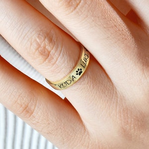 Pet Name Ring, Paw Print Ring, Custom Name Ring, Personalized Pet Ring, Dog Paw Ring, Cat Lover Jewelry, Pet Lover Gift, Pet Memorial Gift